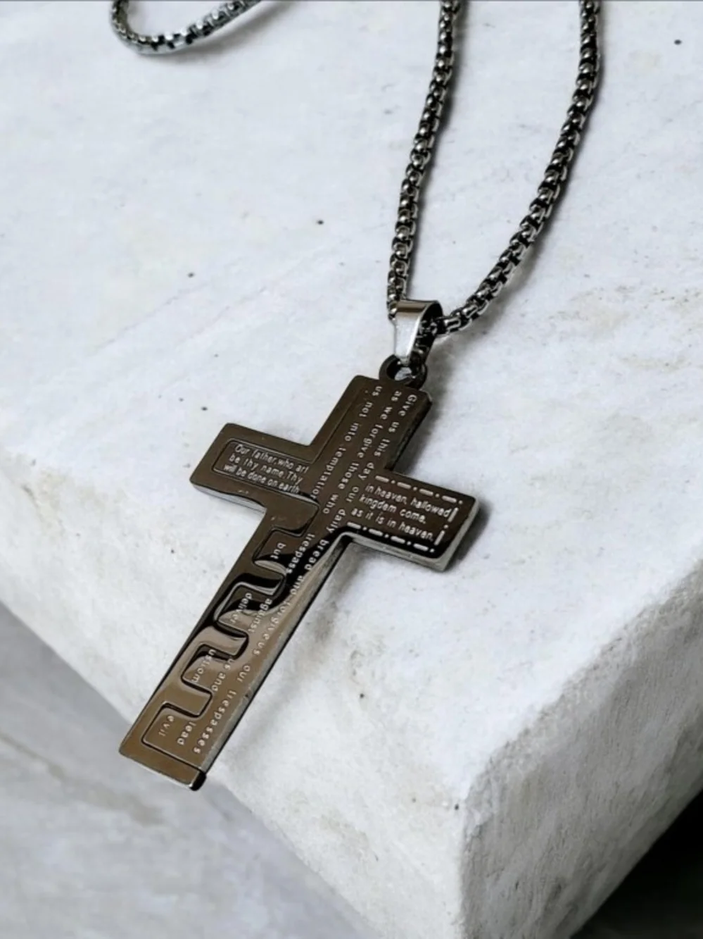 New Bible Prayer Engraved Crafted Pendant Necklace Stainless Steel Silver